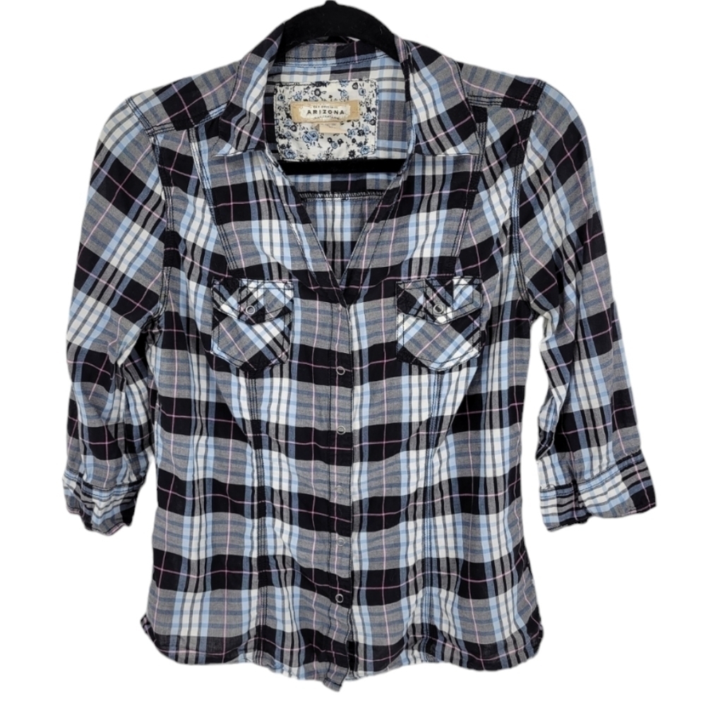 Arizona Jean Company blue and pink plaid shirt size L